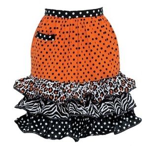NWT Hostess 1/2 apron orange zebra leopard dots Halloween costume Animal frill